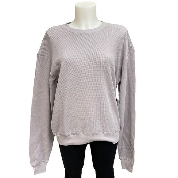 GOOD AMERICAN THERMAL BOYFRIEND SWEATER WAFFLE KNIT LILAC MIST SZ‎ 1 new! - Picture 1 of 11